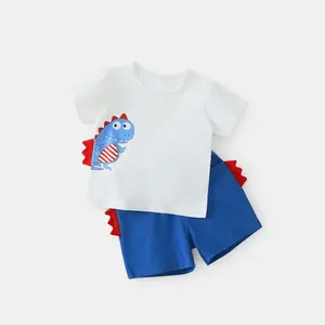 【CICIIBEAR】Cartoon round neck dinosaur short-sleeved set for boys and girls little cotton jacket hoodies cute clothes cuffed sweatpants boy polyester sensory socks original head tights uniform shark lavagirl costume sock Set Children's Glow-in-the-Dark