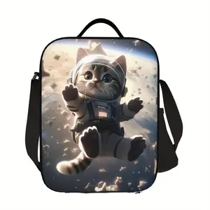One portable, reusable cooler bag with a cat astronaut design. Ideal for camping, picnics, and the beach. Suitable for home, restaurant, office, construction site, and outdoor use.