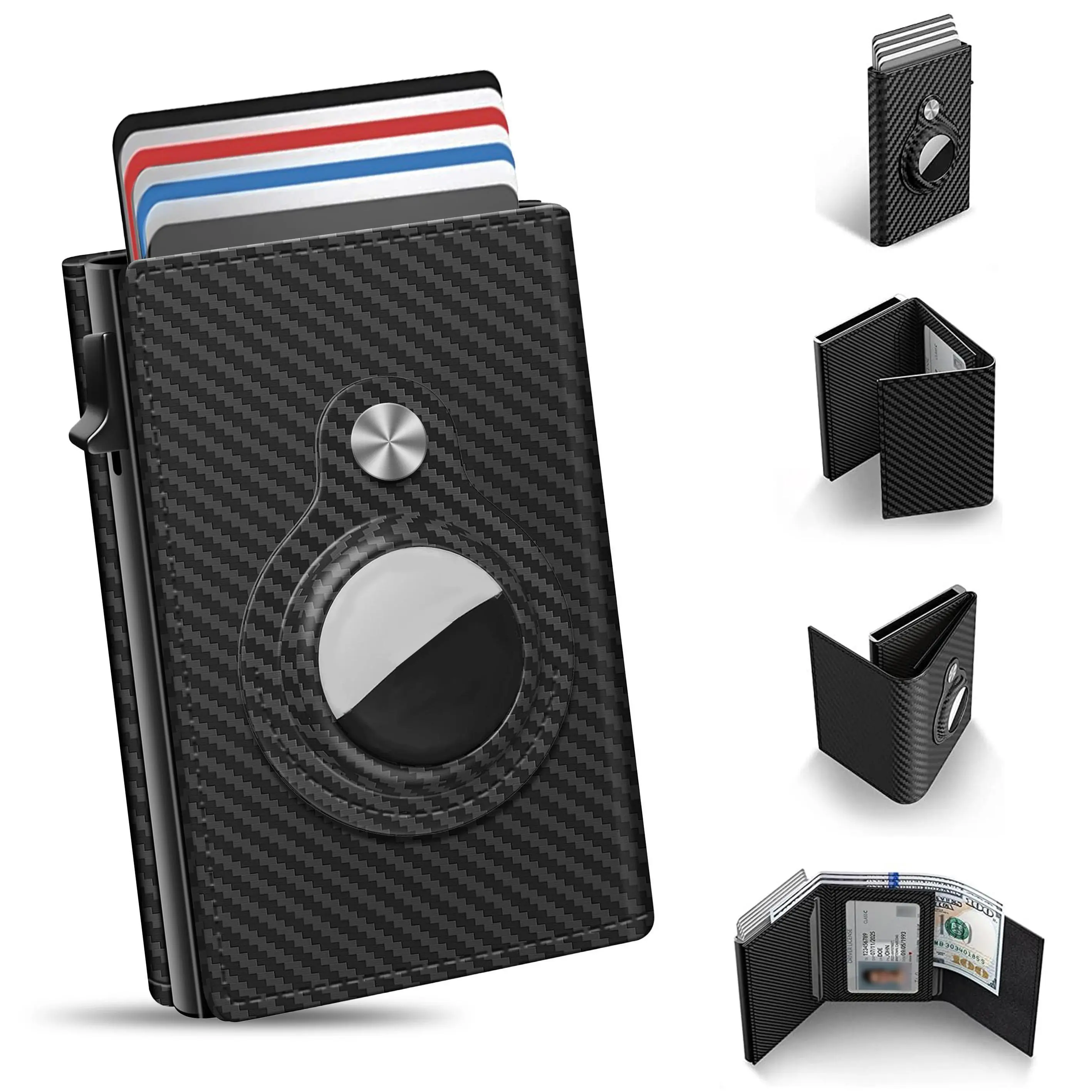 Elevated Executive CarbonShield Minimalist Smart Wallet RFID AirTag Ready UltraSlim FrontPocket Profile Carbon Fiber FullGrain Leather Hybrid
