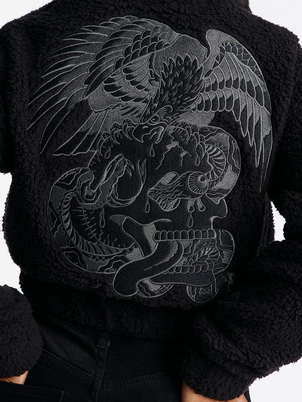 Eagle Skull Sherpa Jacket - Black