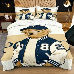 Bear print pattern duvet cover set, including 1 duvet cover and 1 or 2 pillowcases, without a core or pillow, suitable for bedroom or dormitory bedding set, suitable for gift giving or personal use