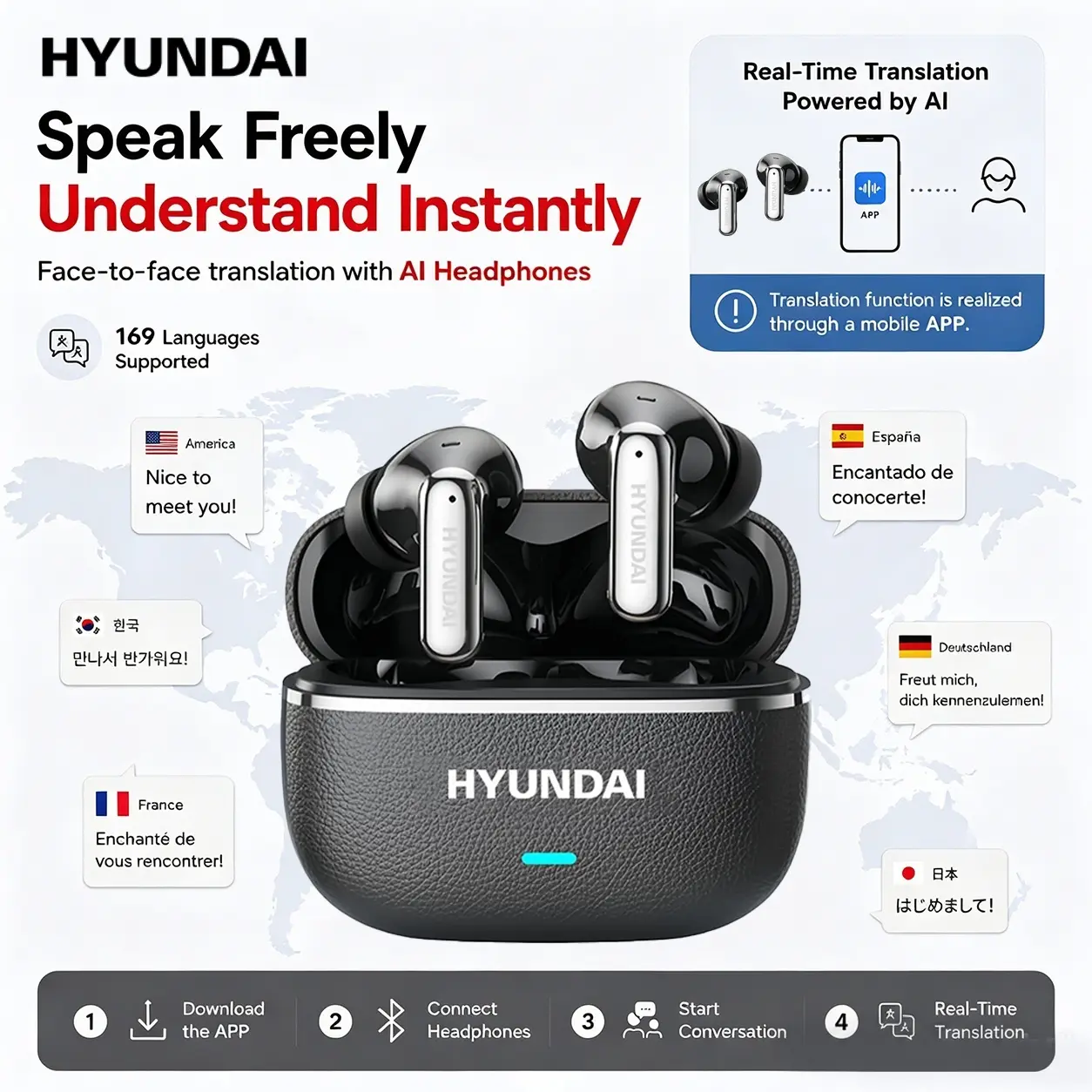 HYUNDAI G18 In-Ear Wireless Headphones with Bluetooth 6.0, Supports 169-Language Translation, Premium Build Quality, Luxurious Leather Texture with Metallic Sheen, Intelligent ENC Noise Cancellation, Audio Headset for Music & Calls