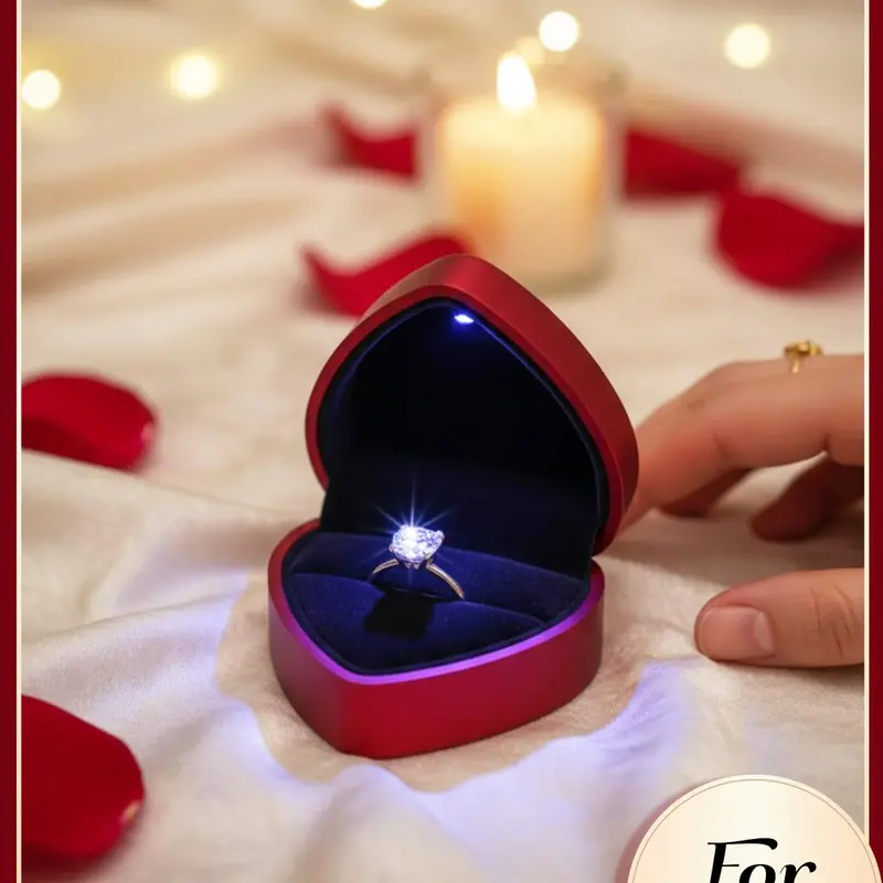 Mother's Day Gift Heart-Shaped Jewelry Box with, Luxury Ring Box for Valentine's Day, Elegant Gift Packaging for Weddings and Anniversaries, PVC Material