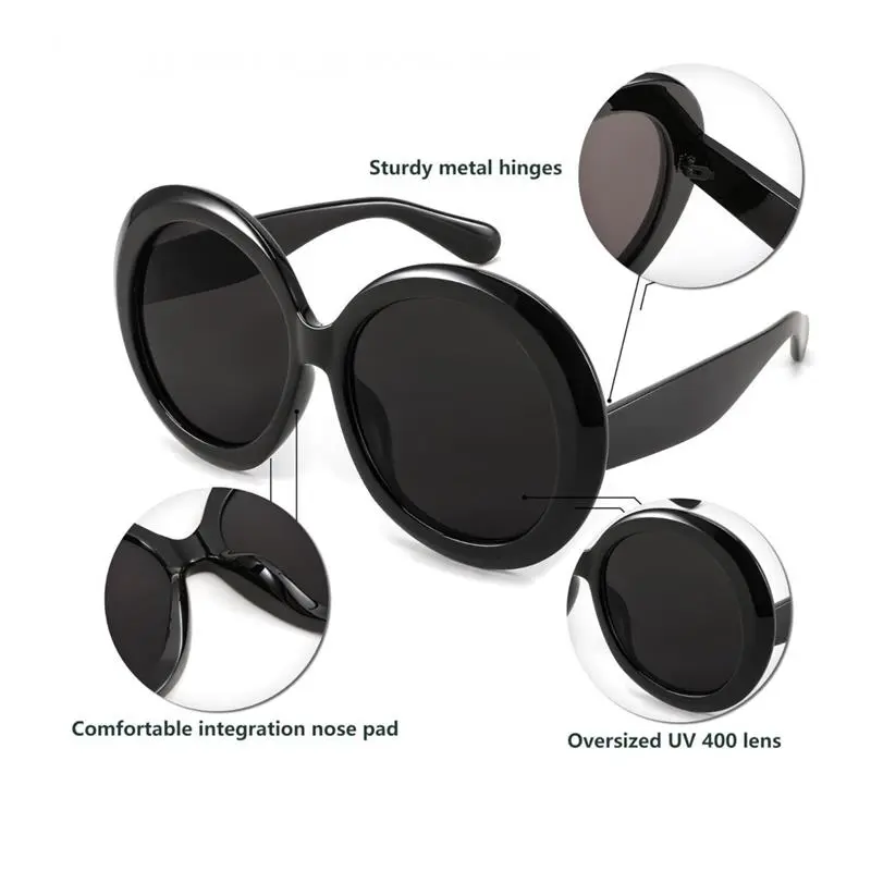 Vintage Big Round Sunglasses Women Black Oversized Sun  display picture 1