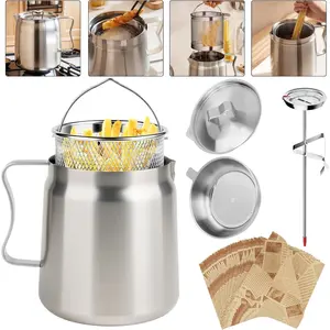 2L Oil Filter Pot Bacon  Saver with Strainer, 68oz Frying Basket Large Capacity Bacon  Container with Cooking  & 50 Wax Papers Stainless Steel for Kitchen Camping