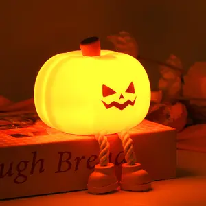 Halloween Pumpkin Night Light, Halloween Decorations Outdoor,Mini LED Pumpkin Lamp with 3 Level Dimmable, Nursery Nightlight for Kids, Silicone Rechargeable Bedside Touch Lamp, for Kids
