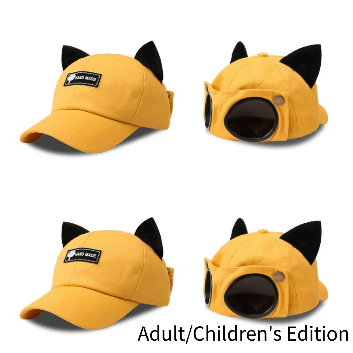 Adult & Kids Matching Cat Ear Baseball Cap with Flip-Up Gogles, Cute Family Outdoor Snapback Hat