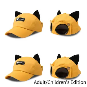 Adult & Kids Matching Cat Ear Baseball Cap with Flip-Up Gogles, Cute Family Outdoor Snapback Hat