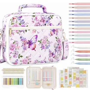 Bible Cover Case for Women, All-in-One Study Supplies with Shoulder Strap, Butterfly Floral Quilted Bible Bag with Pens Tabs Ruler, Christian Gifts for Women, Mom, Grandma & Daughter