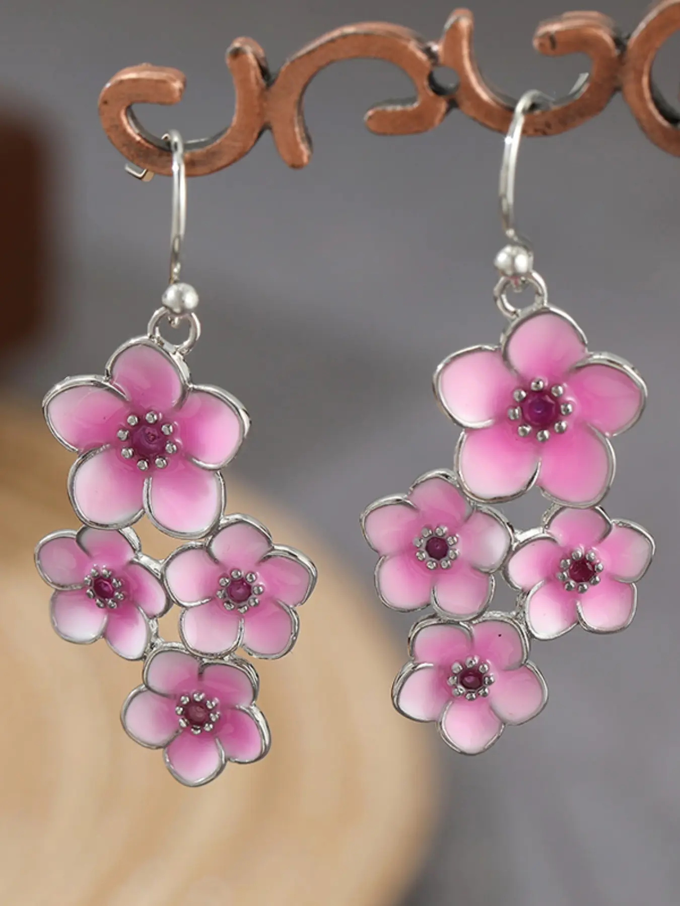 Bohemian Elegant Cherry Blossom Pendant Earrings, Handmade Women's Accessories, Perfect Gift for Her, All Seasons Wear