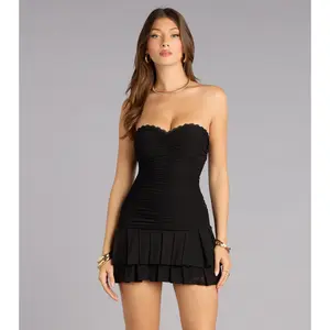 Tease the Night Lace Trim Tube Mini Dress