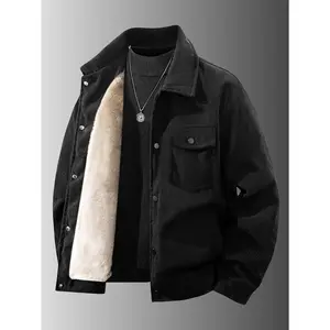 Men's Winter Wool Lined Corduroy Collar Jacket - Fashionable and Casual Thick Warm Coat Beige BlackRAIMENTRY