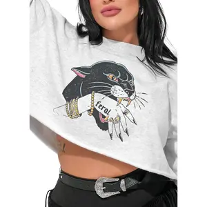 CROPPED FERAL OVERSIZED GRAPHIC SWEATSHIRT