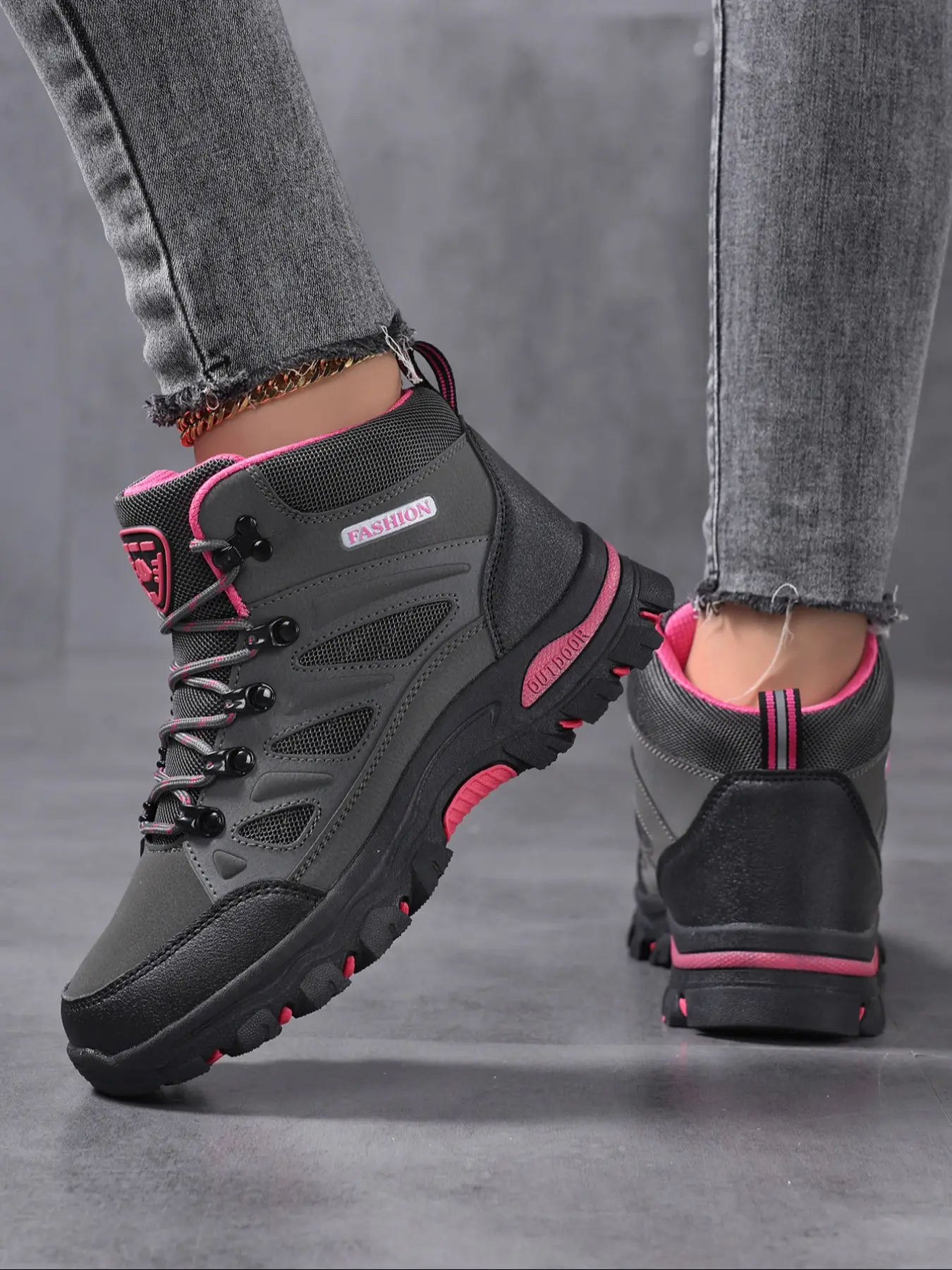Women's Winter Hiking Boots, High Top Non-Slip Warm Hiking Shoes, Outdoor Trekking Shoes, Trekking Camping Shoe, Ideal for Outdoor Adventures and Cold Weather, Sporty Style