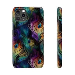 Custom Aesthetic Accessories Cellphone Case, Impact-Resistant Silicone Casing w/ UV Protection, Peacock Feathers, Durable Shell w/ Rubber Liner, Wireless Charging Compatible, Flexible Handheld Shockproof Screen Protector Cover, All Smartphone Devices