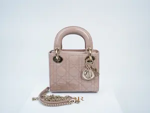 Pre-owned Dior patent Crossbody Bags Christian Cannage Mini Lady Nude Beige