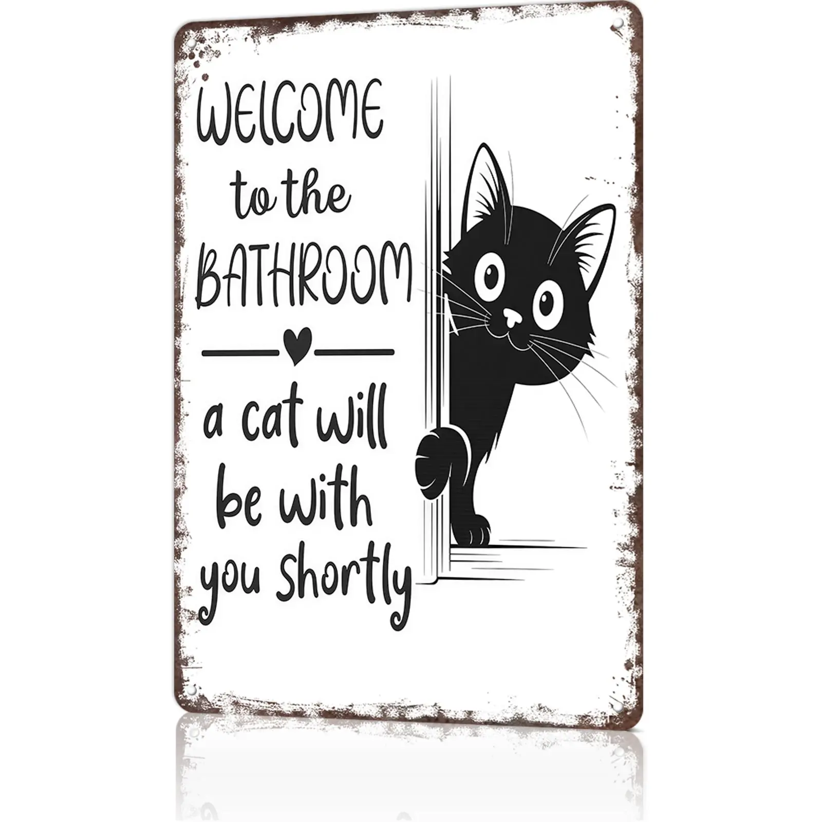 Vintage Cat Aluminium Bathroom Plaque Sign - 8x12 in Humorous Metal Poster with Daily Universal Design, Novelty Decor for Cat Lovers Housewarming Gift