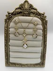 Clover white enamel earrings and necklace set