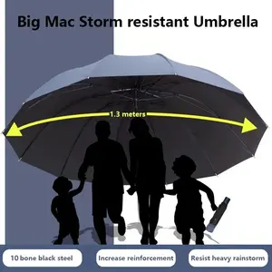 130cm Large Size Foldable Strong Windproof Travel Umbrella, Wind Resistant Umbrella, Family Big Paraguas, 3 Fold Manual Rain Storm Umbrella for Daily Use