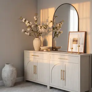 【set of 2】ABCASA 2-Door Accent Cabinet with Adjustable Shelves, 31.5" Small Buffet Cabinet with Arched Natural Wood Texture, Mid-Century Modern Sideboard for Kitchen, Living Room Cupboard Furniture