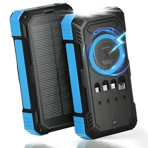 Solar Power Bank 20000mAh | 15W Wireless Charging | Built-in 4 Cables | 22.5W PD Fast Charging | Rugged Outdoor Power Bank for All Devices  Chargeable power bank power bank charger battery power bank