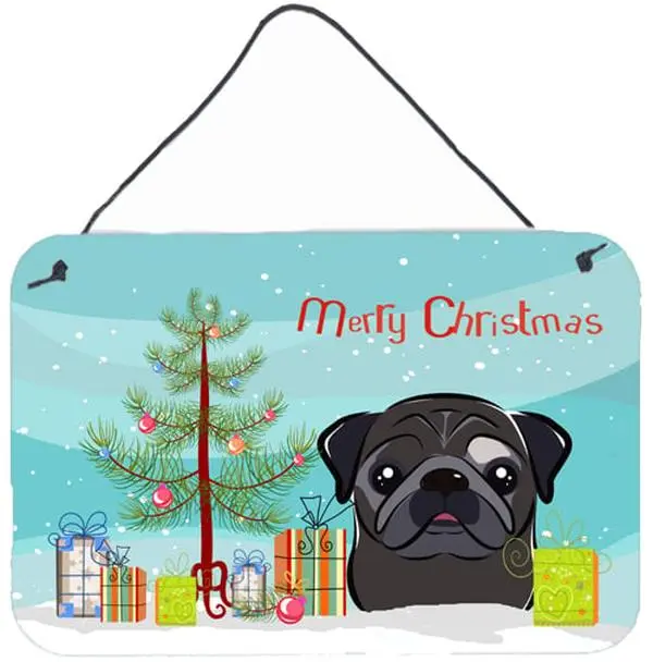 Carolines Treasures BB1635DS812 Aluminium Christmas Tree & Black Pug Wall or Door Hanging Prints, Festive Home Decor