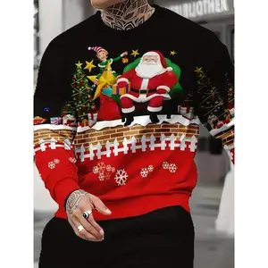 Fun Santa Claus printed fashion sport sweater, men's casual crewneck pullover hoodie, ugly Christmas sweater, women's top