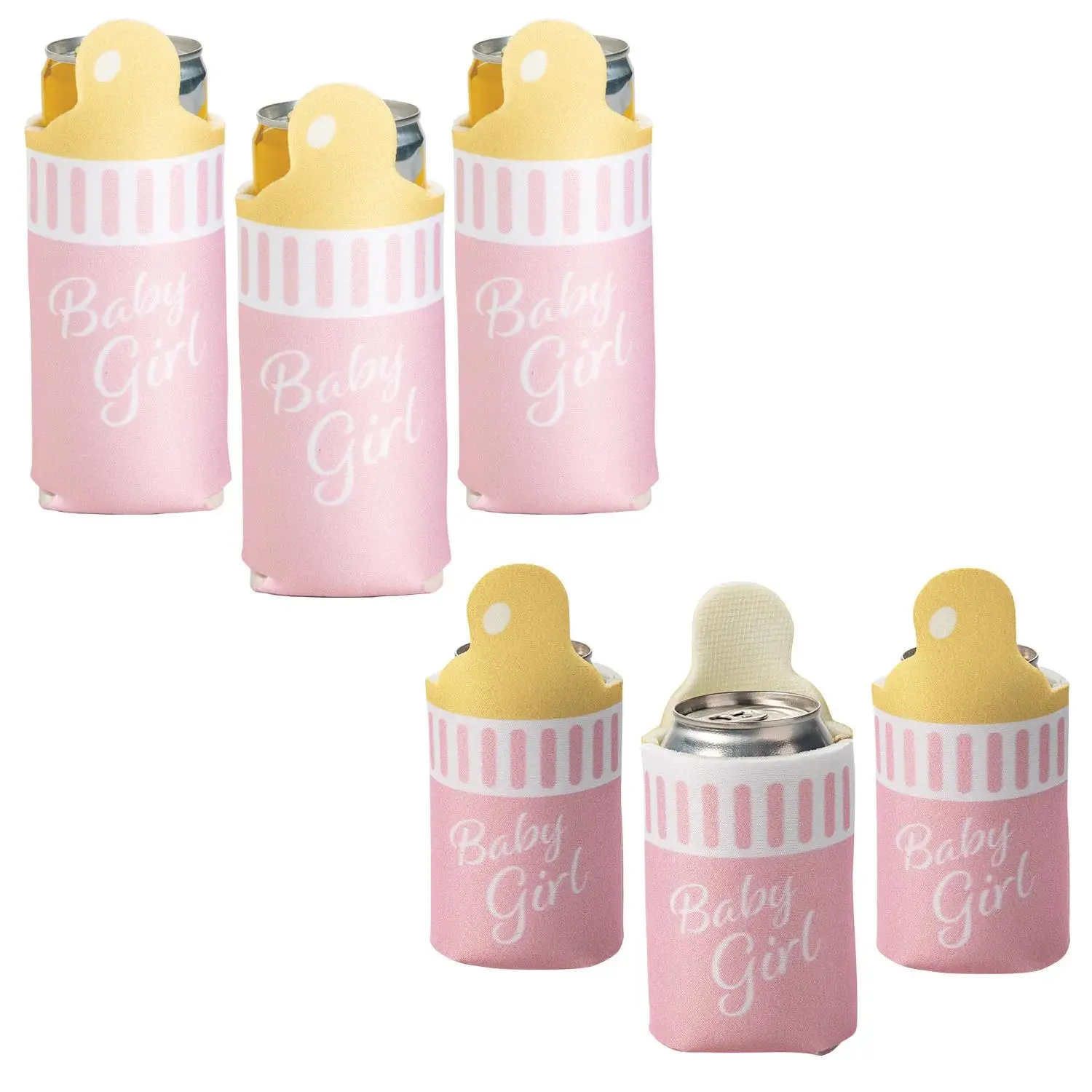 Girl Baby Bottle Regular & Slim Fit Can Coolers, Foam, Party, Bridal Shower, Koozie Coolers & Cool Bags, Bottle-Like, 12Oz, Fits Cans, Fun Party Accent, Super Cute, Take-Home Gift