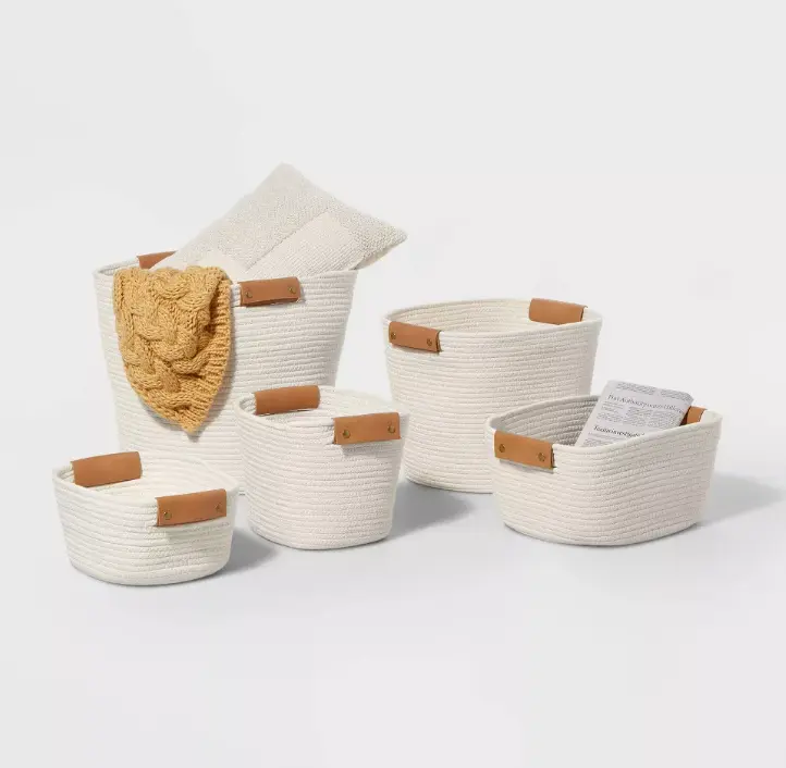 13 Inch Decorative Coiled Rope Basket, Woven Storage Basket for Blankets, Toys & Home Organization