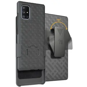 Case with Clip for Galaxy A71 5G, Nakedcellphone [Black Tread] Kickstand Cover with [Rotating/Ratchet] Belt Hip Holster Combo for Samsung Galaxy A71 5G Phone (SM-A716)