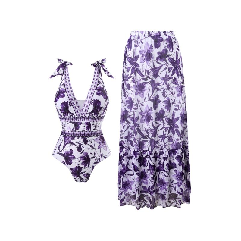 Women's V Neck Bohemian Print One-Piece Swimsuit and Matching Cover Skirt Set Summer Swimdress Swimming Vacation Beach Bathing SuitSuit Stylish Beachwear Women's V Neck Bohemian Print One-Piece Swimsuit and Matching Cover Skirt Set Summer Swimdress Swimming Vacation Beach Bathing SuitSuit Stylish Beachwear