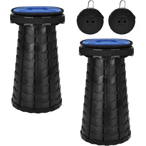 2 Pack Upgraded Collapsible Retractable Folding Stool with Cushion, Max Load 400lbs, Portable Telescoping Stool for Camping Hiking Outdoor BBQ, Black