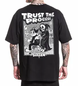 Trust The Process "1 Ton" - Oversized 1 Ton Tee with Cartoon Scene, Black-and-Grey, Fitted, 7.2 oz Heavyweight Cotton, Custom Relaxed Fit