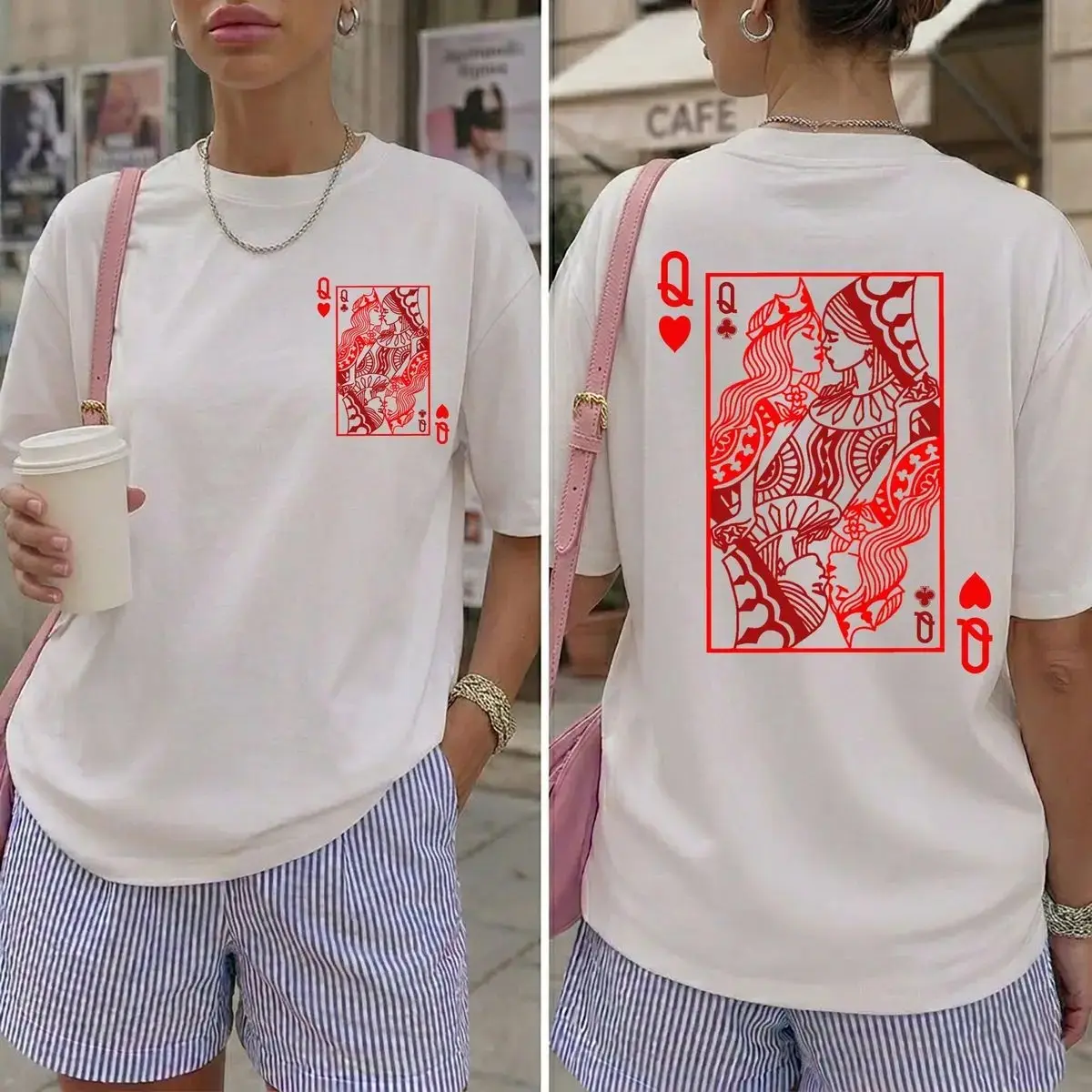 # SummerVibes Comfort Colors Two Queens Tarot Shirt, Sapphic Lovers Graphic Tee, Lesbian Pride Gift, Subtle Lesbian Pride Gift, Unisex Crew Neck Top, Casual Clothing