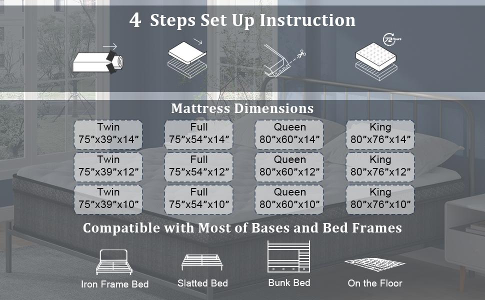 Medium Firm Hybrid Mattress in a Box Cooling Memory Foam Motion Isolation Edge Support Upgrade Your Sleep (Twin/Full/Queen/King)