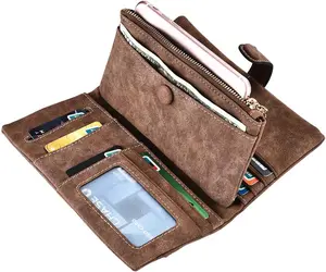 Women Vegan Leather Wallet Bifold Clutch Large Capacity Card Organizer Buckle Long Purse