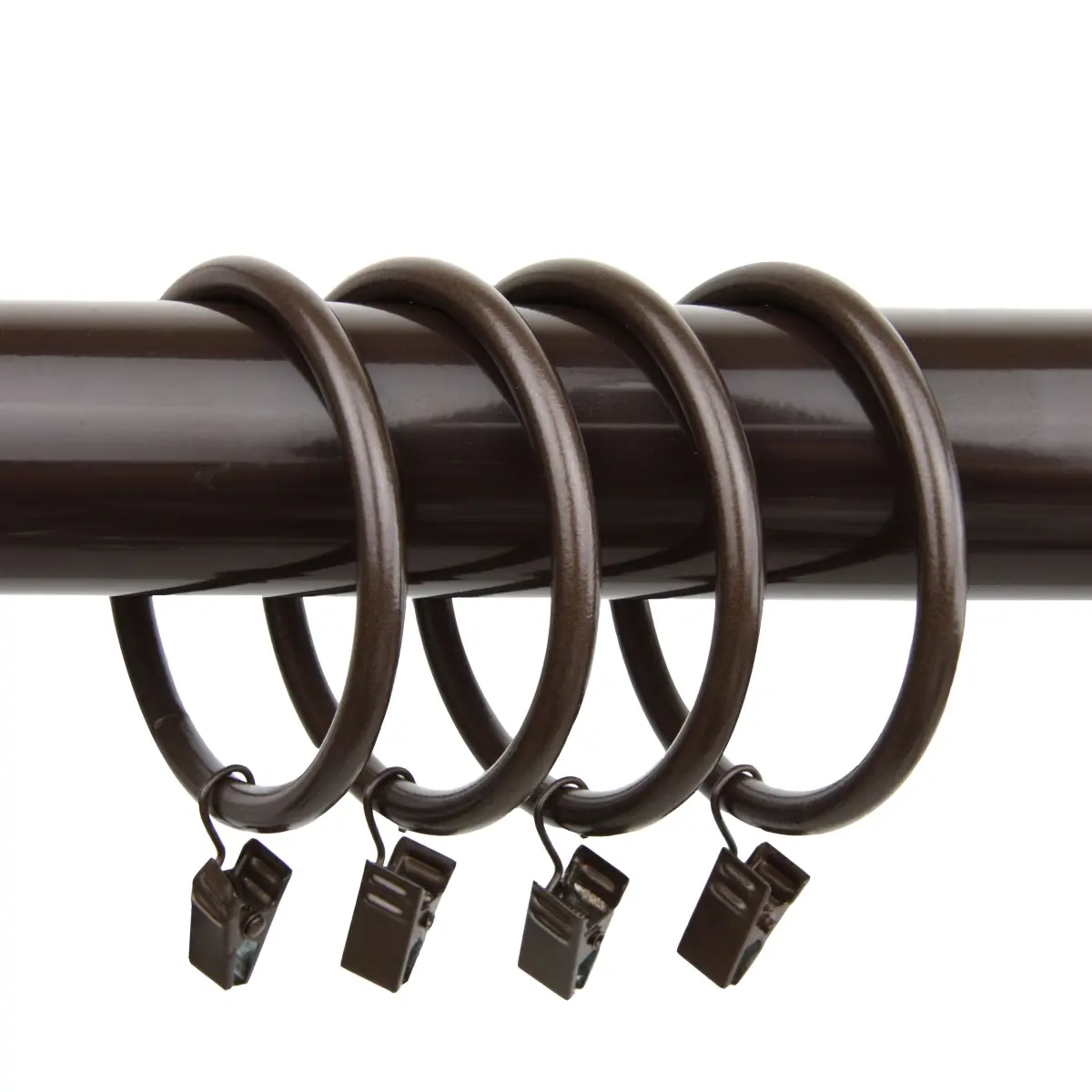 212 MAIN 10-Piece Cocoa Solid Wood Core Composite Curtain Rings with Clips & Rod Holders, 2.5 in. Dia., Smooth Glide, Universal Fit for Window, Barn Door Kit Panel, Curtain Rod Holders