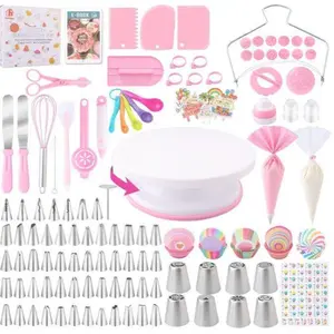 356 Cake Decoration Kit Tools Baking Accessories with Cake Turntable Pastry Piping Bag for Beginners Easy to Use Durable Stainless Steel Set Professional Cake Decorating Kit