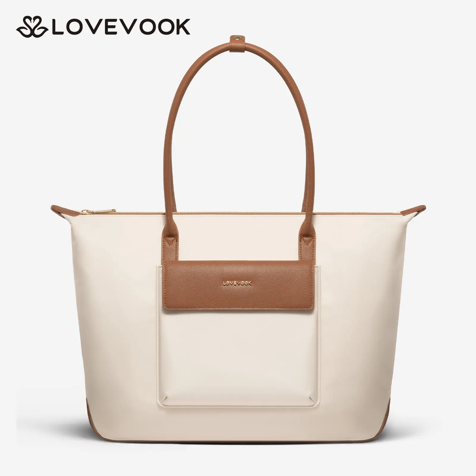 LOVEVOOK Grace Laptop Handbag for Women,Large-capacity Multi-compartment Work Bag,Waterproof and Breathable Nylon and Genuine Leather,with a separate laptop compartment and functional pouch,suitable for various occasions