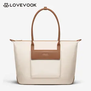 【New Year Gift】LOVEVOOK Grace Laptop Handbag for Women,Large-capacity Multi-compartment Work Bag,Waterproof and Breathable Nylon and Genuine Leather,with a separate laptop compartment and functional pouch,suitable for various occasions