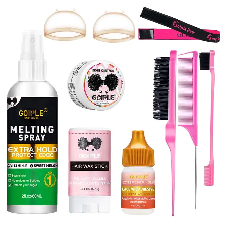 Lace Wig Adhesive Spray Set, Hair Products, Strong Hold, Extra Strong Hold & Extreme Hold & Edge Control, Hair Wax Stick, Frontal Fusion Tool, Professional Styling Kit for Lace Wigs, Hair Styling Gel