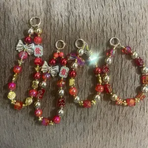 Lucky Red Acrylic Phone Charms Handmade Beaded Bag Charm Keychain & Phone Strap for Smartphone Cellphone Accessories