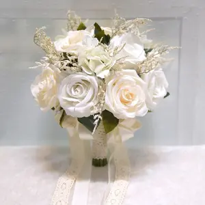 Artificial Fake Roses Flowers Bridal Bouquet for Wedding French Vintage Boho Rustic Church Decoration Toss Bouquet