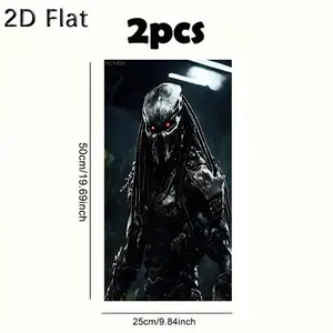 2-Pack Predator Movie Theme Car Stickers - Self-Adhesive PVC Decals for Vehicle Center Pillars, B-Pillars, Glass, Metal, Plastic, Ceramic. Car Decor, Movie Theme, Durable Decals