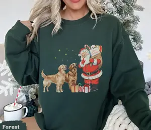 “Vintage Golden Retriever Santa Christmas T-Shirt, Sweatshirt & Hoodie – Cute Dog Mom Gift for Golden Retriever Lovers.”