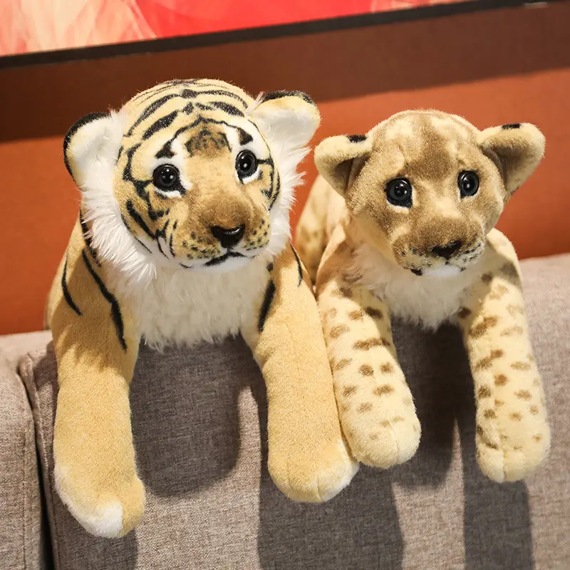 Realistic Lion Tiger Leopard Stuffed Animal Collectibles, Soft Plush Toys, Cute Home Decor Pillows, Ideal Gift for Kids Boys