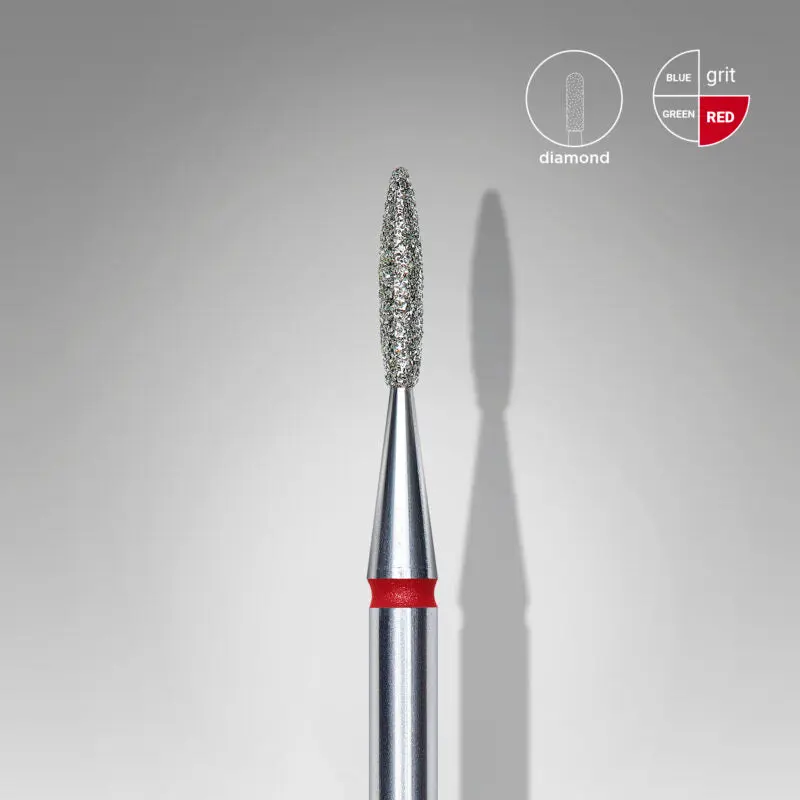 Diamond nail drill bit, “flame” , red, head diameter 1.6 mm/ working part 8 mm