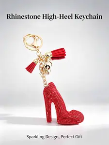 Red Sequin High Heel Tassel Keychain With Gold Hardware, Luxury Bling Charm, Gift For Girls, Friends & Festival