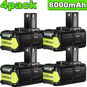 4Packs P108 8.0Ah Lithium Replacement for Ryobi 18V Battery P102 P103 P104 P105 P107 P108 P109 Compatible for Ryobi 18V Cordless Tools