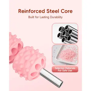 Muscle Roller Stick for Legs,11.6IN Physical Massager 3-Balls Massage Roller Stick Trigger Point Massage Fascia Roller for Leg Calf Abdominal Neck Arms Relieve Muscle Soreness-Pink